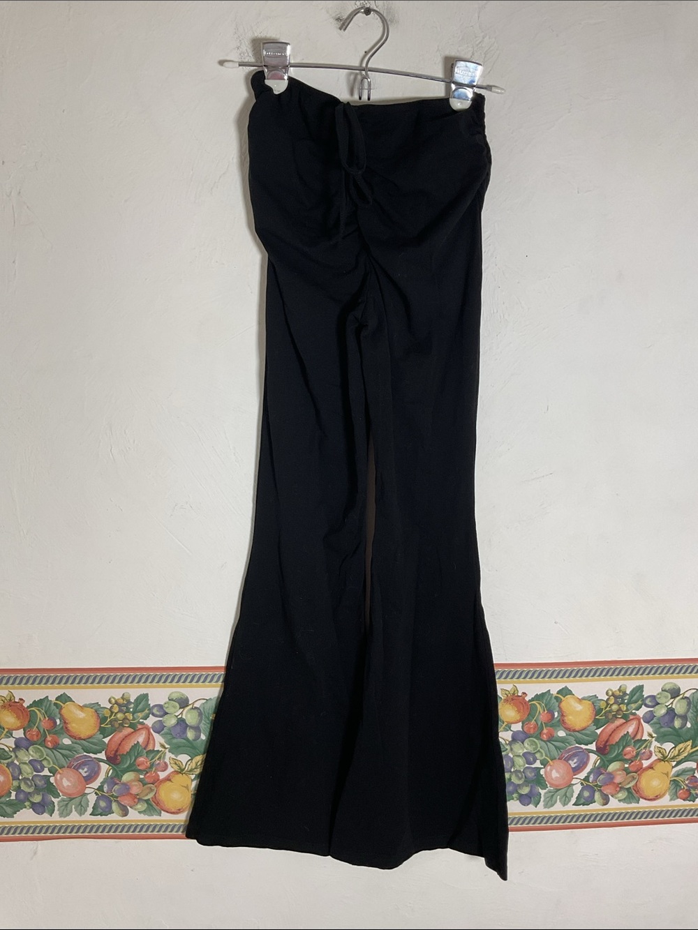 SHEIN Black Double Drawstring Ruched Front & Back Flare Pants Size S